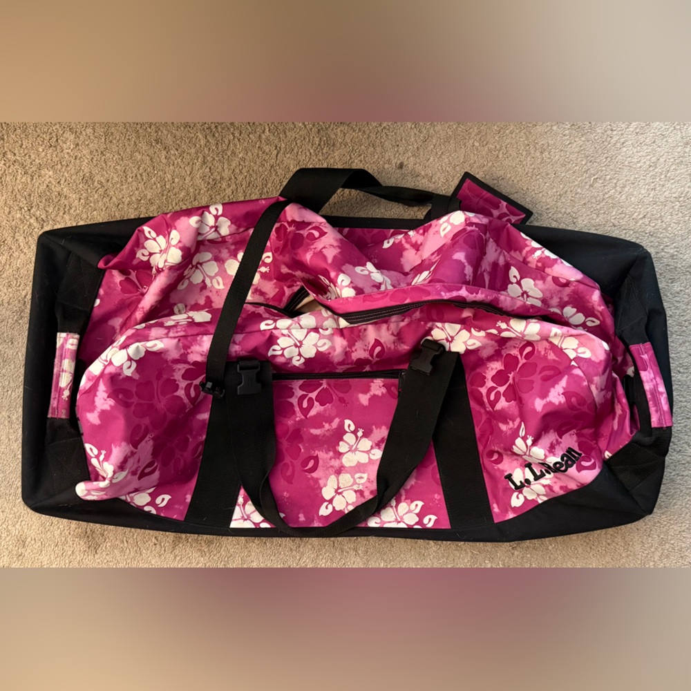 L.L. Bean Pink Hibiscus XXL Adventure Rolling Duffle Bag Luggage